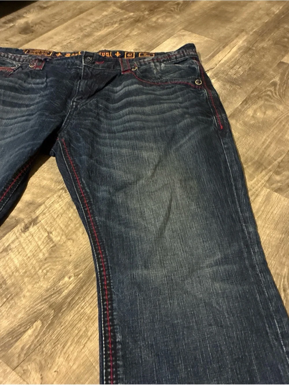 Vintage Rock Revival DAN Straight Jeans Men’s SZ 42 Blue Red Used Rare